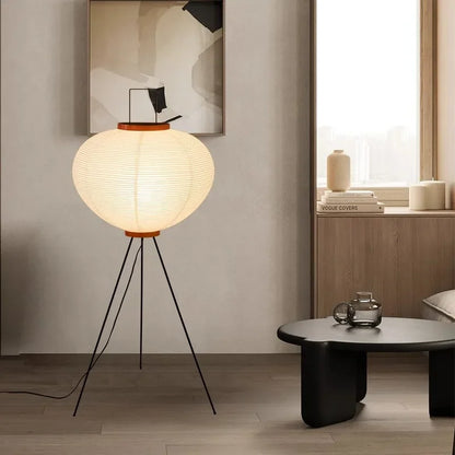 Japanese Rice Paper Tripod Floor Lamp Wabi Sabi Lantern