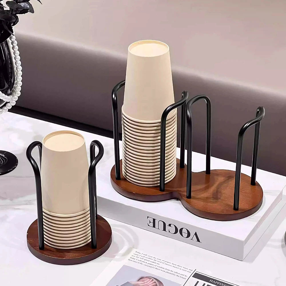 Wooden Disposable Cup Dispenser — Countertop Paper Cup Holder for Kitchen, Bathroom & Office