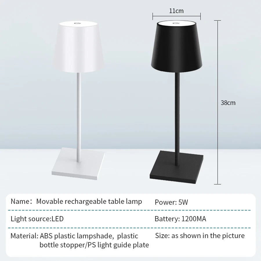 Rechargeable Cordless Table Lamp Touch Dimmable 3 Brightness Levels