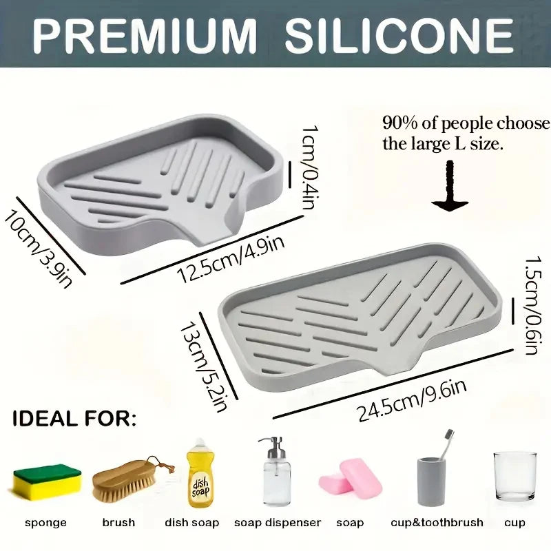 Silicone faucet splash catcher sink tray with sponge holder