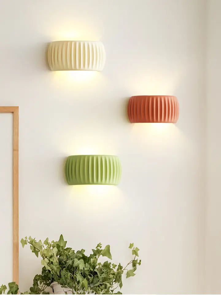 Wabi-Sabi Fluted Wall Sconce, Plaster-Look Resin Up/Down Light