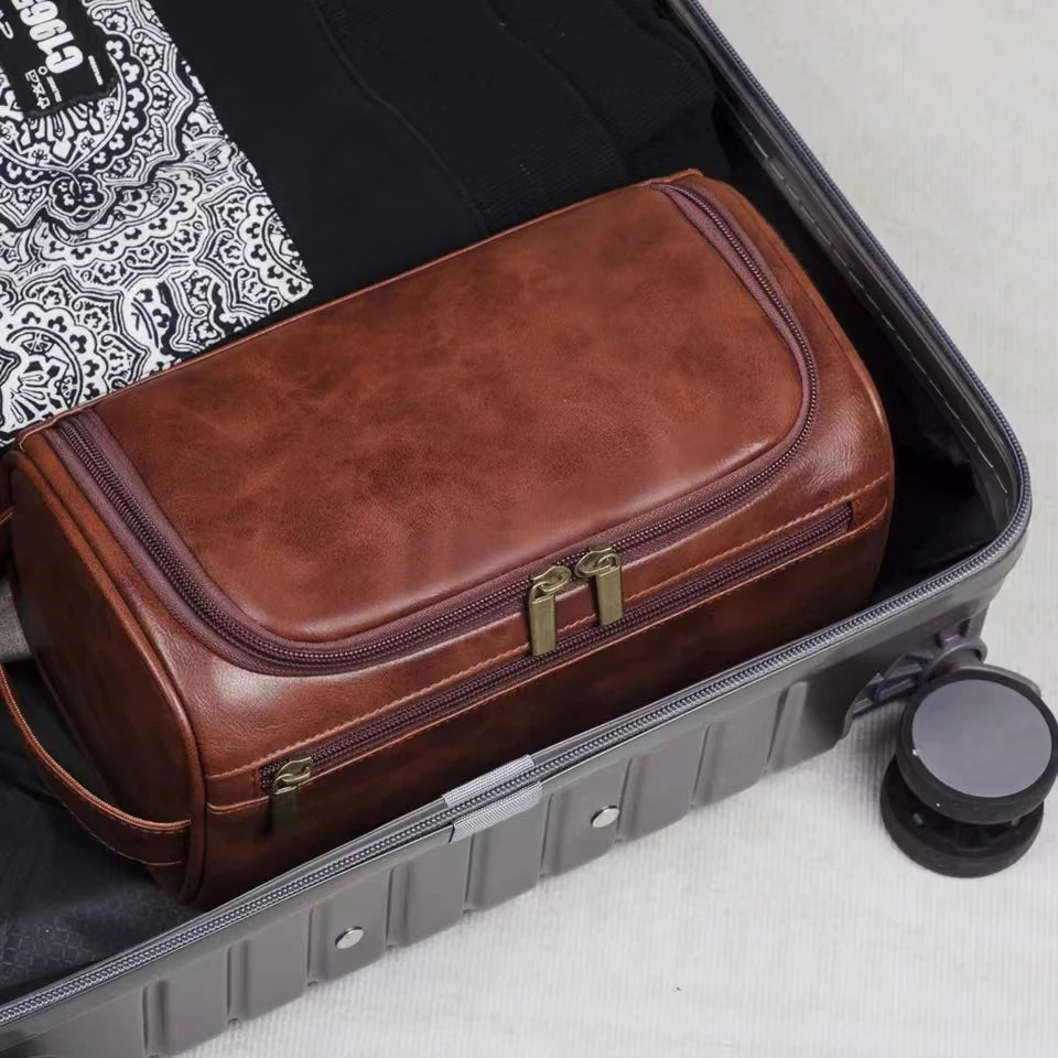 Leather Hanging Toiletry Bag — Travel Dopp Kit & Makeup Organizer for Women