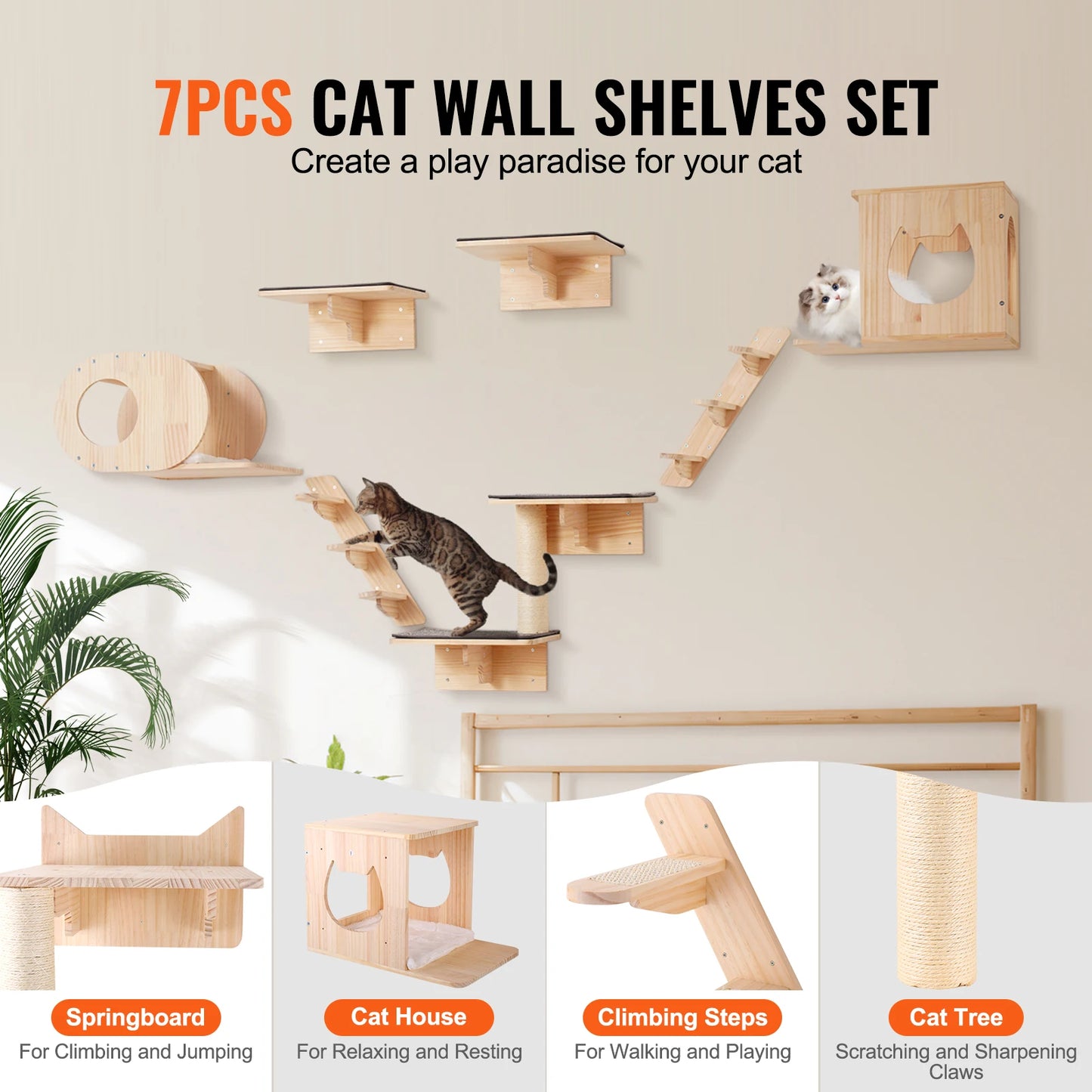 Wall-Mounted Cat Shelves and Perches With Cozy Hideaway