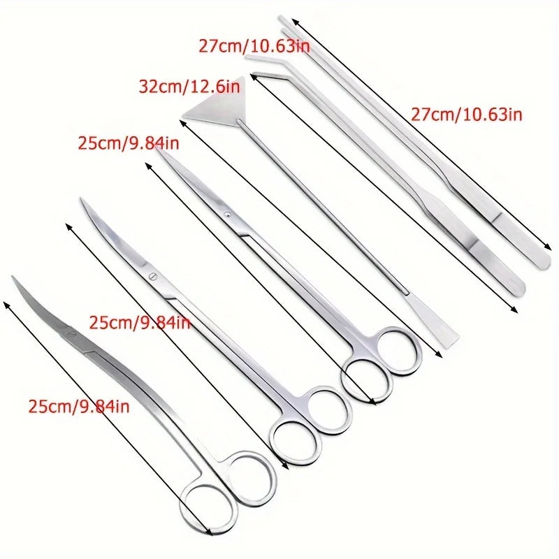 Stainless Steel Aquascaping Tool Kit With Curved Scissors
