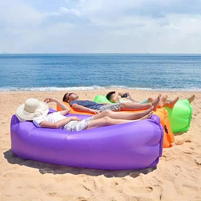 Inflatable air lounger in use — real product photo