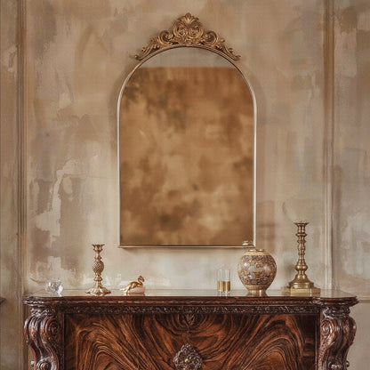 Brass Baroque Wall Mirror, 24×36 Arched