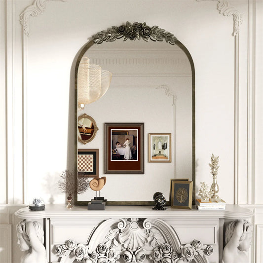 Brass Baroque Wall Mirror, 24×36 Arched
