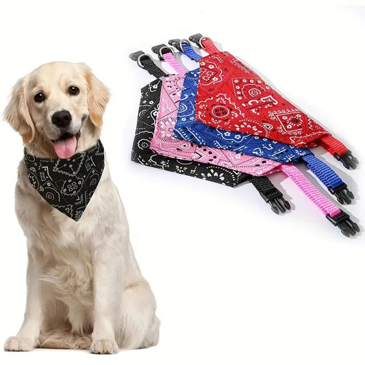Reversible Adjustable Dog Bandana — Slides Over Collar, Cotton