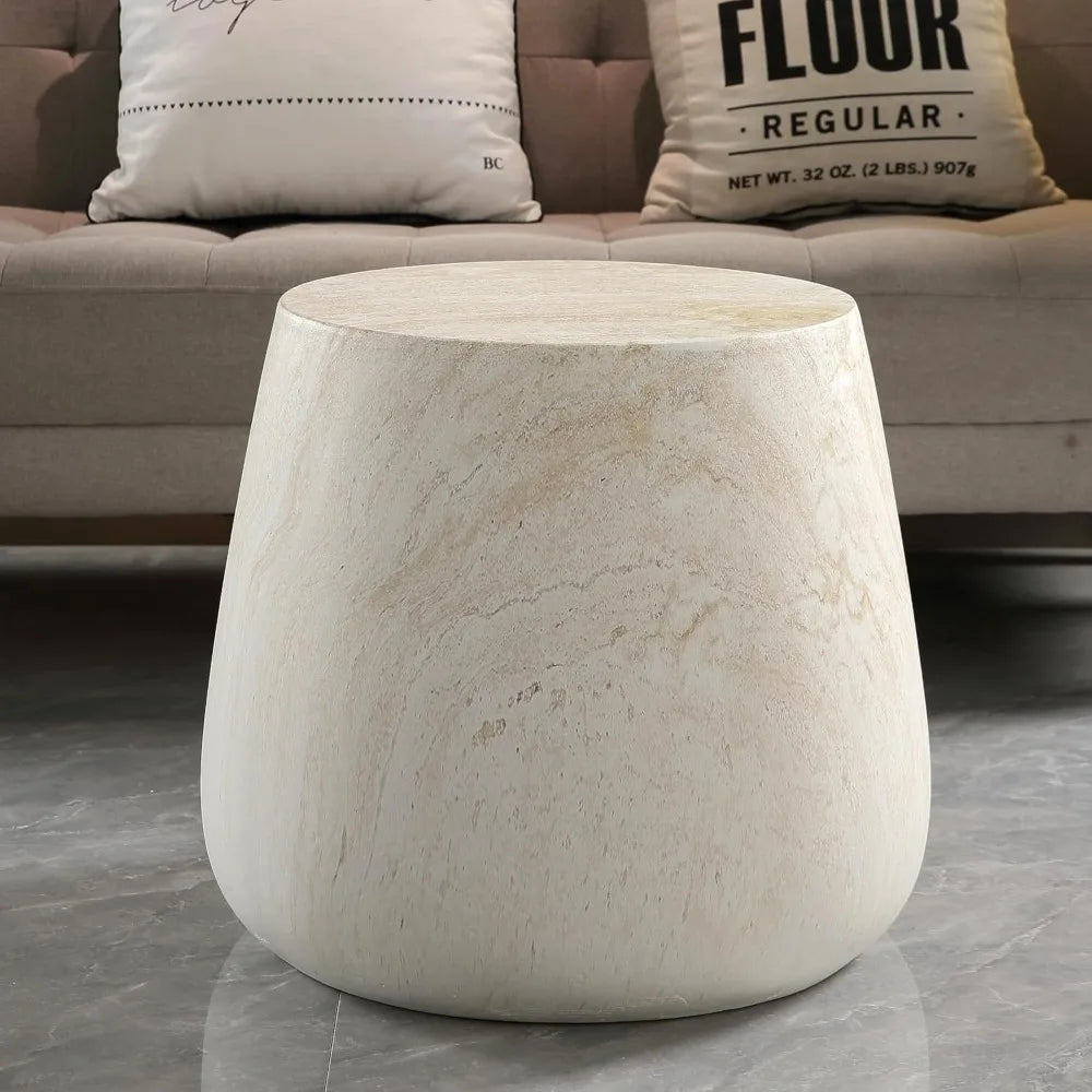 Roma travertine-finish pedestal side table — real product photo