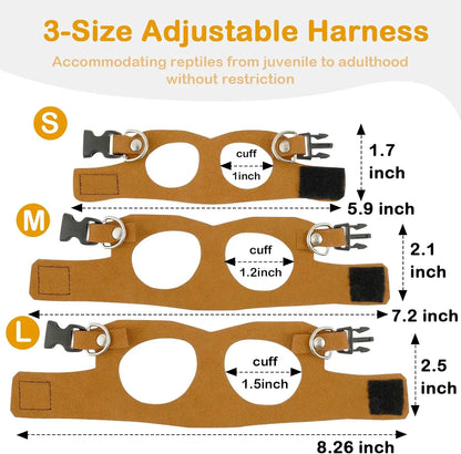 Adjustable Bearded Dragon Harness & Leash for Lizards — Soft, S/M/L 3-Pack