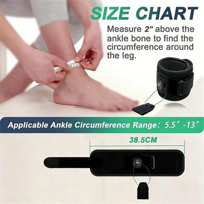 Size guide — measure ankle circumference; adjustable to fit roughly 5.5 to 13 inches