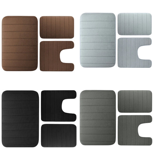 Velvet Memory Foam Bathroom Rug Set of 3 Non-Slip Absorbent Soft