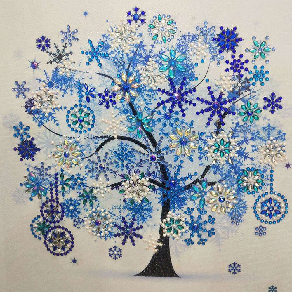 The finished sparkling crystal diamond painting tree design, full view