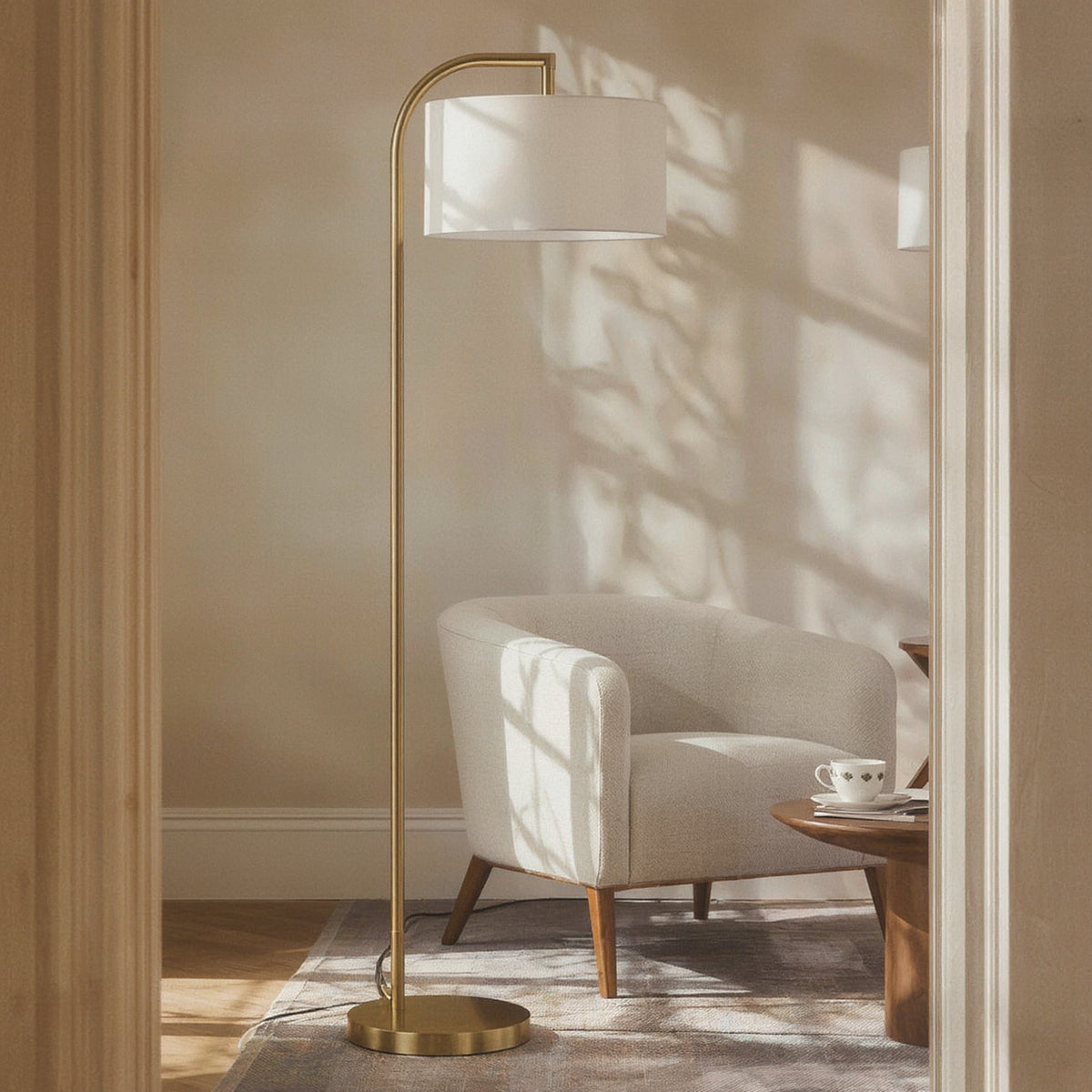 Brass Arc Floor Lamp, 64" Warm Gold