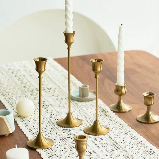 Brass Taper Candlestick Holder Set of 3 Modern Dining Table Mantel