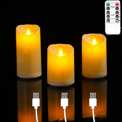 Flameless LED Candles Set of 3 — Rechargeable, Remote & Timer