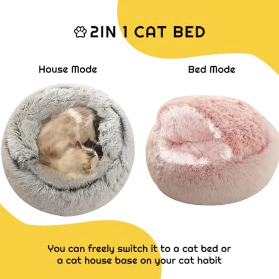 Hooded Burrow Cave Bed for Small Dogs and Cats, Plush