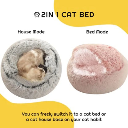 Hooded Burrow Cave Bed for Small Dogs and Cats, Plush