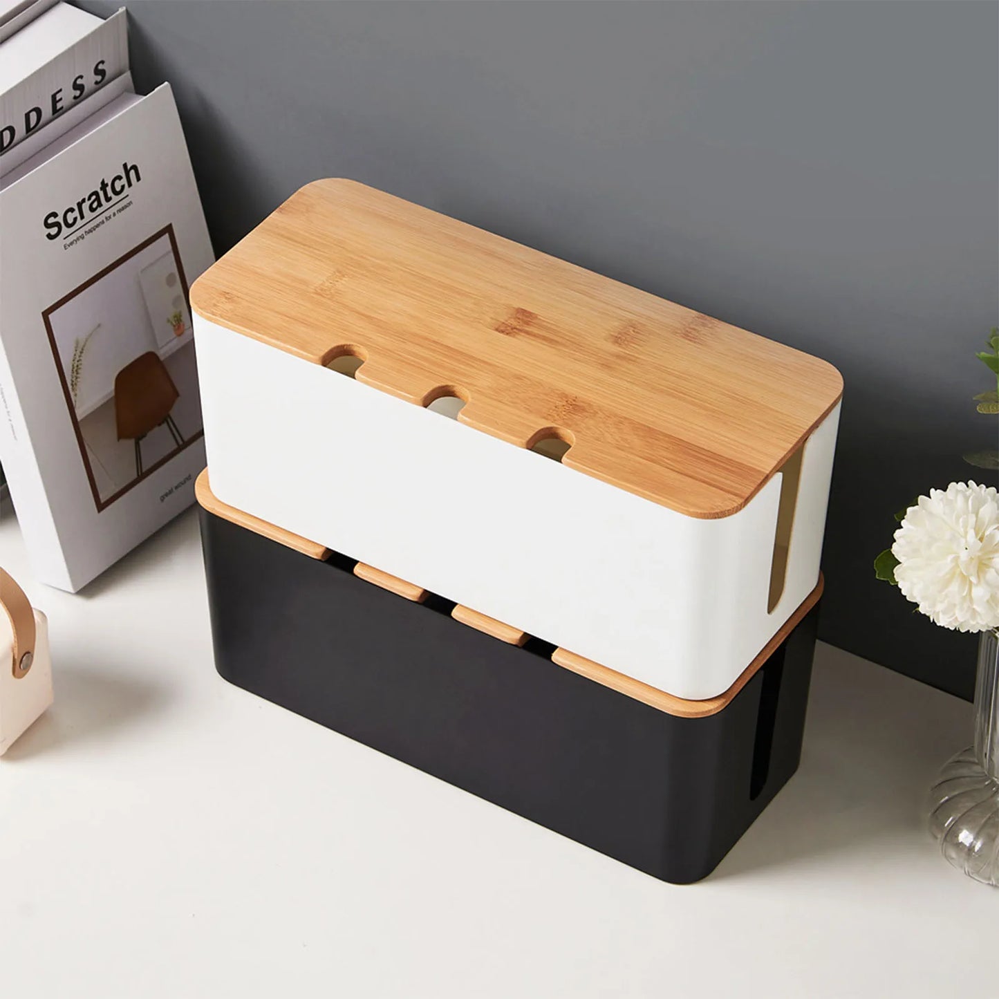 Cable Management Box, Cord Organizer for Power Strips and Surge Protectors