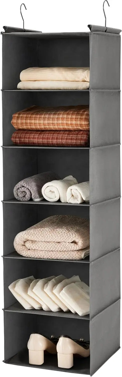 Hanging Closet Shelf Organizer, 6-Shelf Foldable Fabric Cube Storage