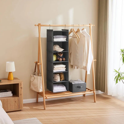 Hanging Closet Shelf Organizer, 6-Shelf Foldable Fabric Cube Storage