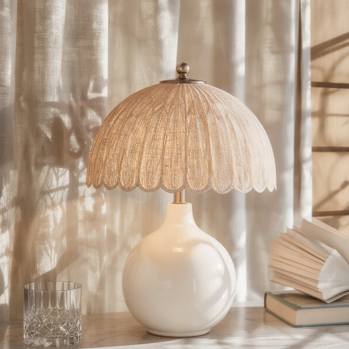 Cream Ceramic Dome Lamp, Scalloped - lighting fixture, view 3 of 3