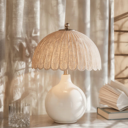 Cream Ceramic Dome Lamp, Scalloped - lighting fixture, view 3 of 3