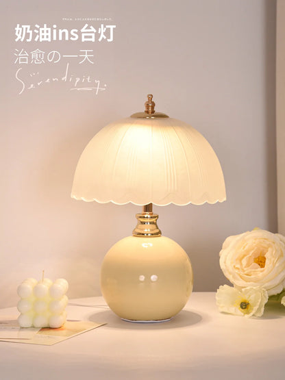 Cream Ceramic Dome Lamp, Scalloped - lighting fixture, view 2 of 3