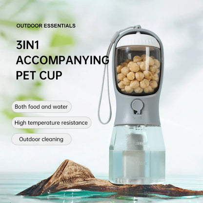 3-in-1 Portable Dog Water Bottle with Bowl & Treat Compartment for Walks & Travel