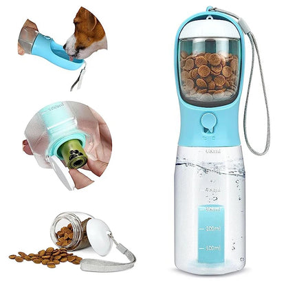 3-in-1 Portable Dog Water Bottle with Bowl & Treat Compartment for Walks & Travel