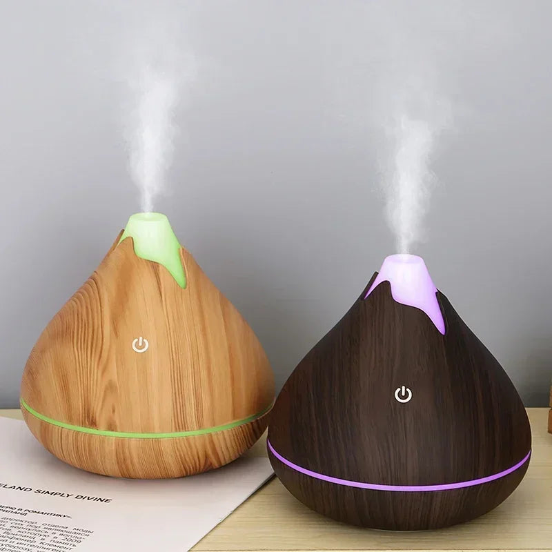 Ultrasonic Essential Oil Diffuser With Wood-Grain Finish and Color Light
