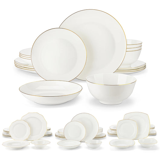 White Bone China Dinnerware Set with Gold Rim 16-Piece Service for 4
