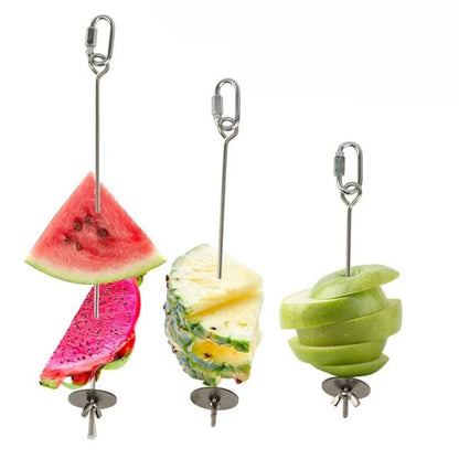 Stainless-Steel Bird Foraging Slow-Feeder for Parrots — 3-Roller Veg & Fruit Skewer