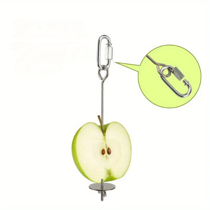 Stainless-Steel Bird Foraging Slow-Feeder for Parrots — 3-Roller Veg & Fruit Skewer