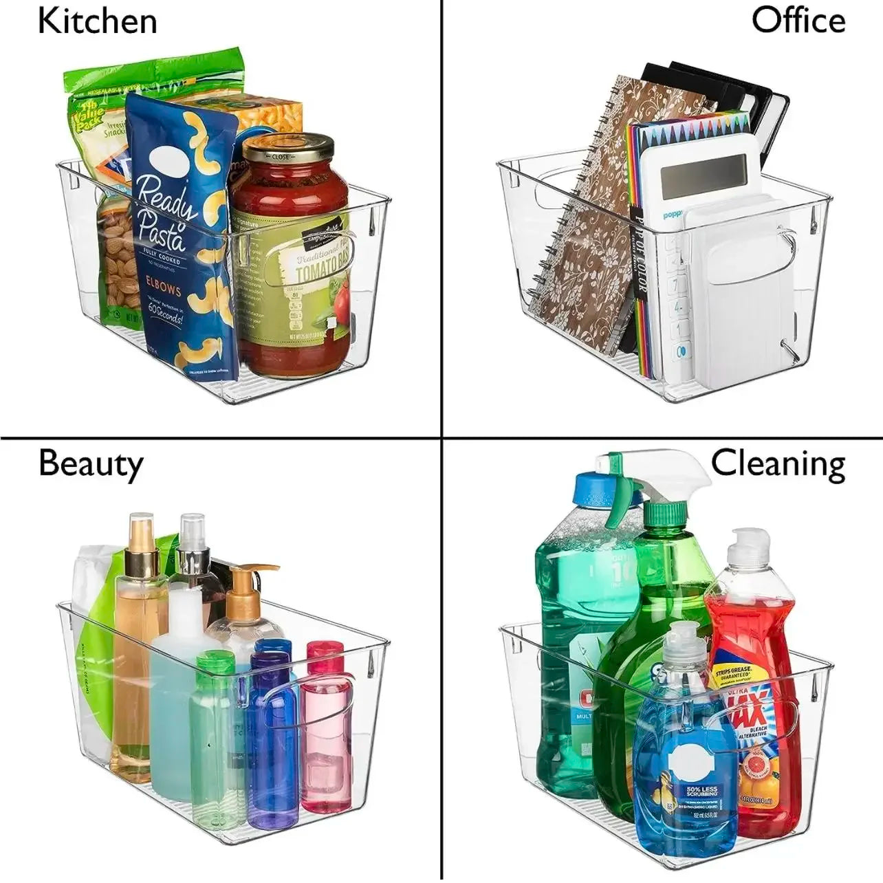Stackable Clear Fridge and Pantry Bins, Set With Handles