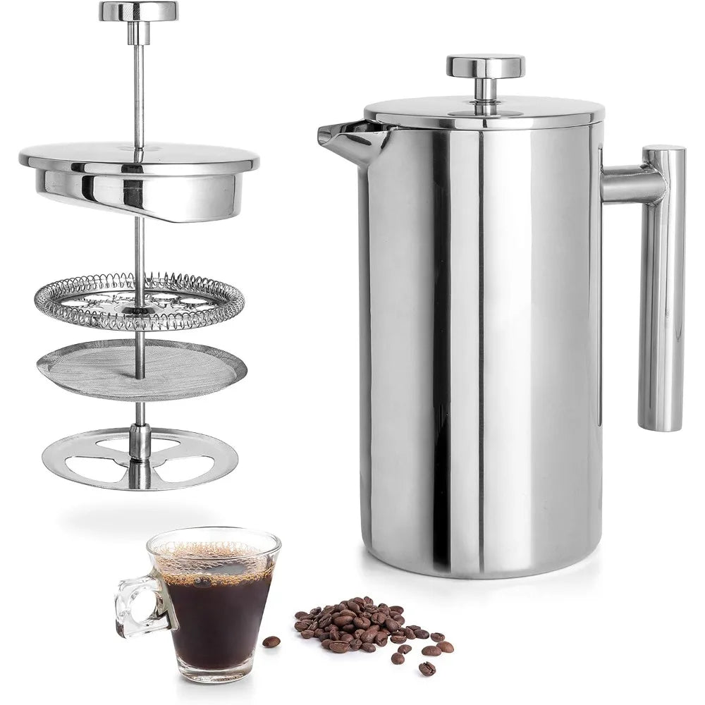 Stainless Steel French Press Coffee Maker Double-Wall Insulated 34oz