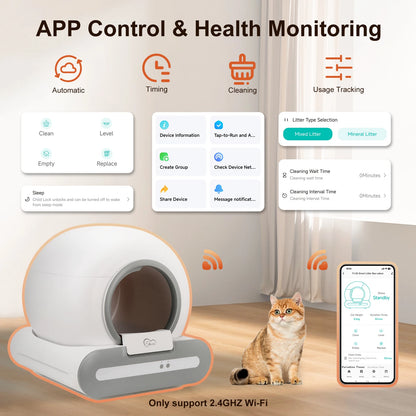 App control and health monitoring over 2.4GHz Wi-Fi - schedule, clean, alerts