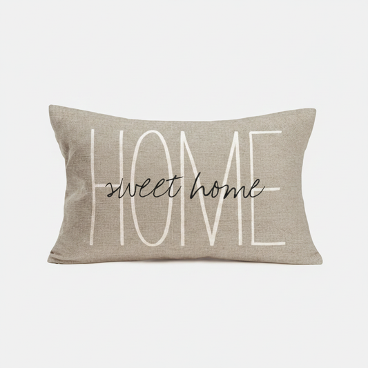 Vintage Linen Lumbar Pillow Cover, Farmhouse Word-Art Cushion Cover