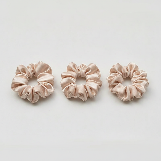 Silk Satin Mini Scrunchies Set of 3 — Pleated Solid-Color Hair Ties for Women
