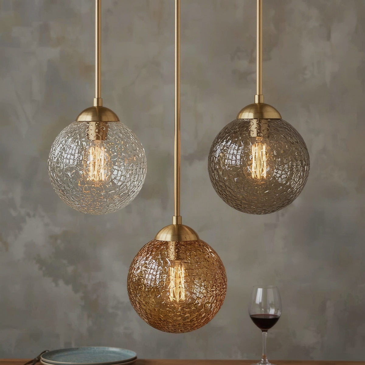 Glass Globe Pendant Light, 3-Light Brass Cluster - lighting fixture, view 1 of 4