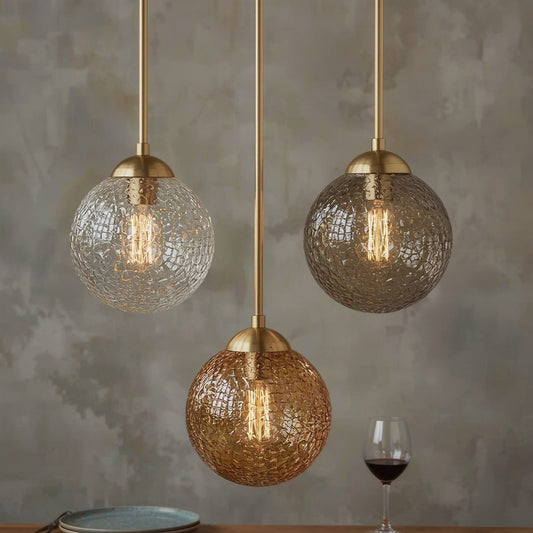 Glass Globe Pendant Light, 3-Light Brass Cluster