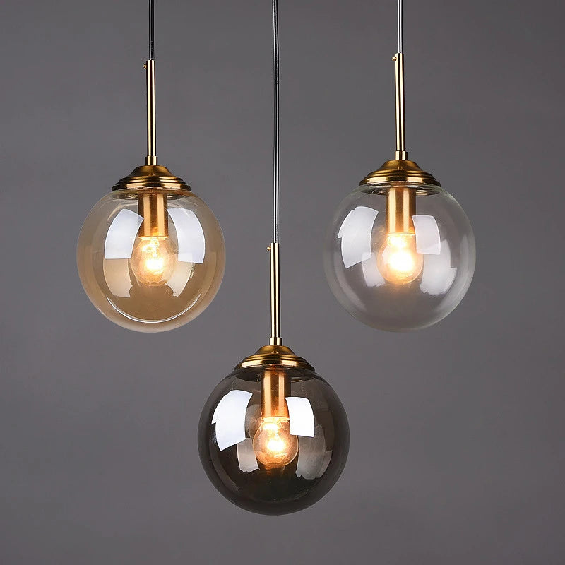 Glass Globe Pendant Light, 3-Light Brass Cluster - lighting fixture, view 2 of 4