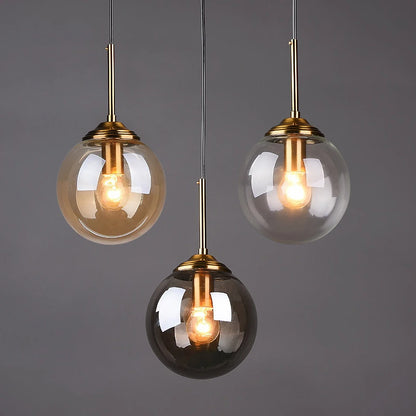 Glass Globe Pendant Light, 3-Light Brass Cluster - lighting fixture, view 2 of 4