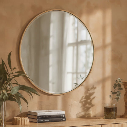 Modern Brass Round Wall Mirror 20-Inch Gold Frame Bathroom Entryway Vanity Decor
