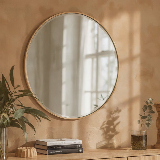 Modern Brass Round Wall Mirror 20-Inch Gold Frame Bathroom Entryway Vanity Decor