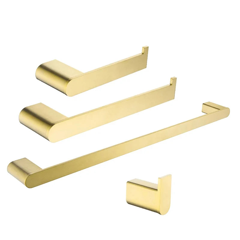 Brushed Gold Bathroom Hardware Set 4-Piece Wall-Mount Towel Bar Hook