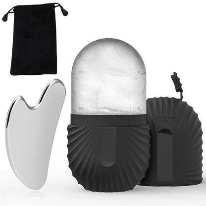 Stainless Steel Gua Sha and Roller Facial Set With Storage Pouch
