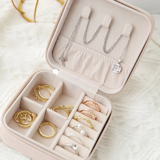 Travel Jewelry Box Organizer Leather Single-Layer Compact Ring