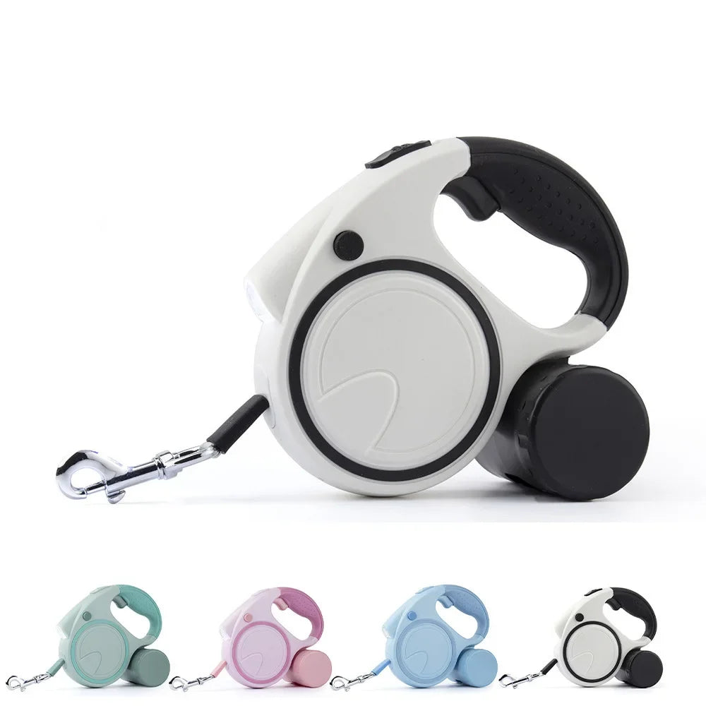 Retractable Dog Leash with LED Light & Poop-Bag Dispenser — 16 ft