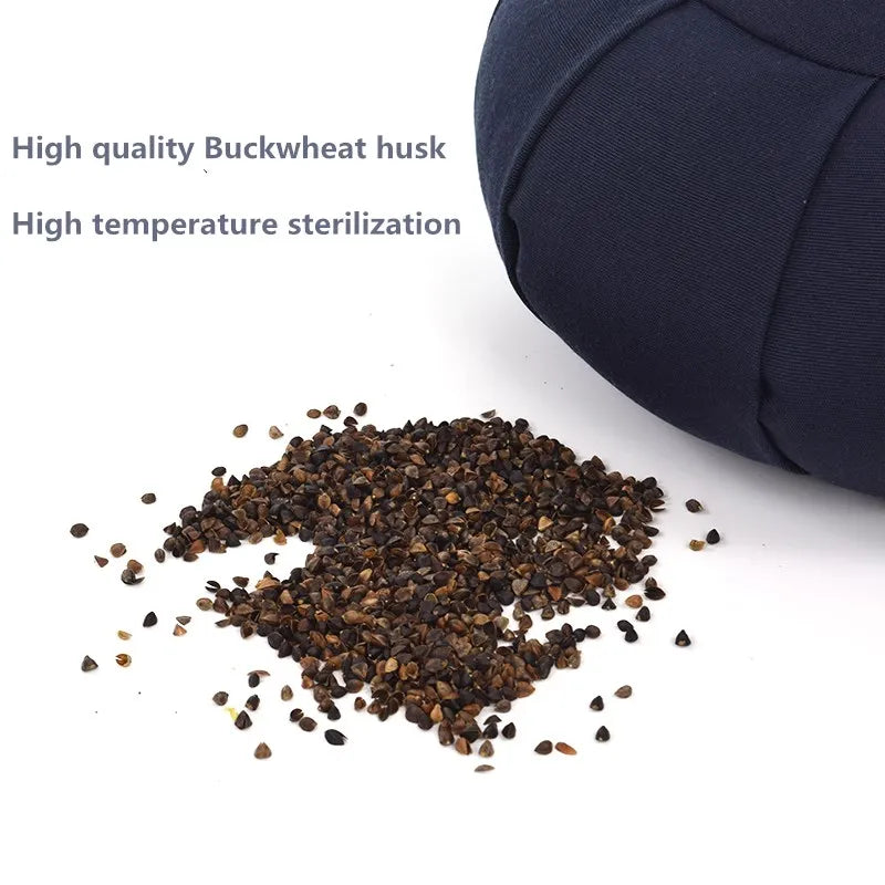 Round Floor Meditation Cushion With Buckwheat Fill and Carry Handle
